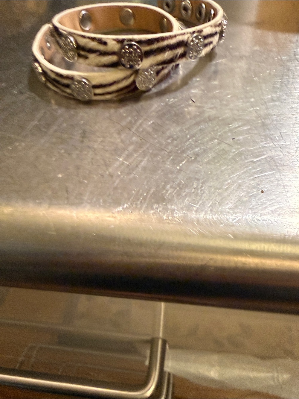 Rustic Cuff Black and Cream Striped Leather Wrap Bracelet with Silver Medallions